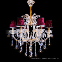 Lustre bougie en cristal de salon de style européen avec abat-jour en tissu LT-83102